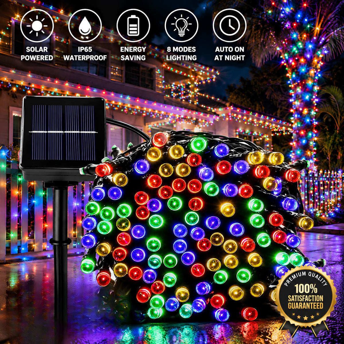 12M Solar LED Christmas Lights (Multi Color)